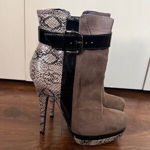 Call It Spring Snakeskin and Black Heeled Boots